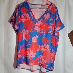First Love Vibrant Blue and Pink Floral Blouse